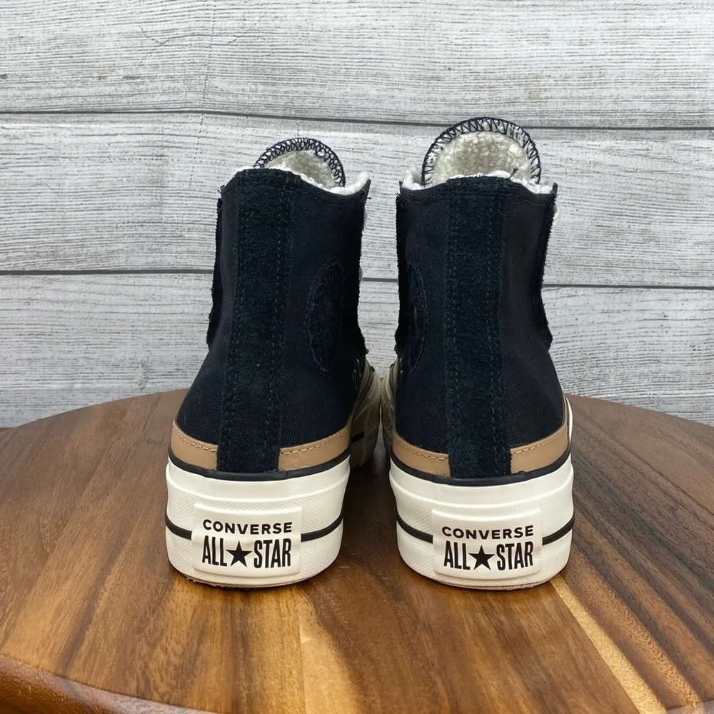 Converse Chuck Taylor All Star Raw Edge Platform High Black Champagne Tan Sz 6.5